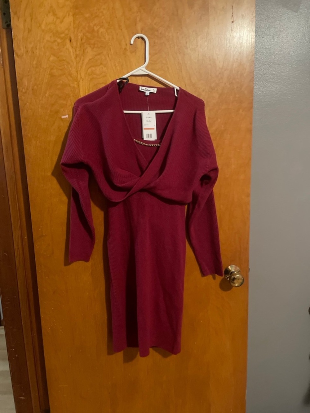 Sam Edelman Twist-Front Knit Midi Dress in Berry Plum